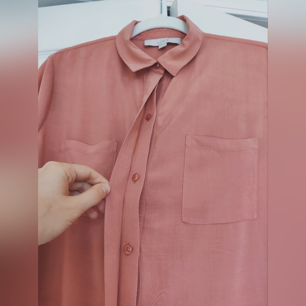 Loft Button Down Blouse With Ribbed Knit Arms - image 3